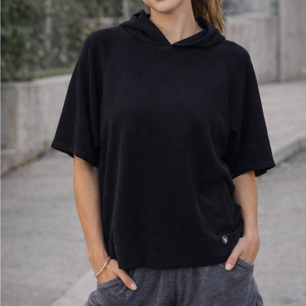 lululemon athletica Black Short Sleeve Hoodie Oversized Small!